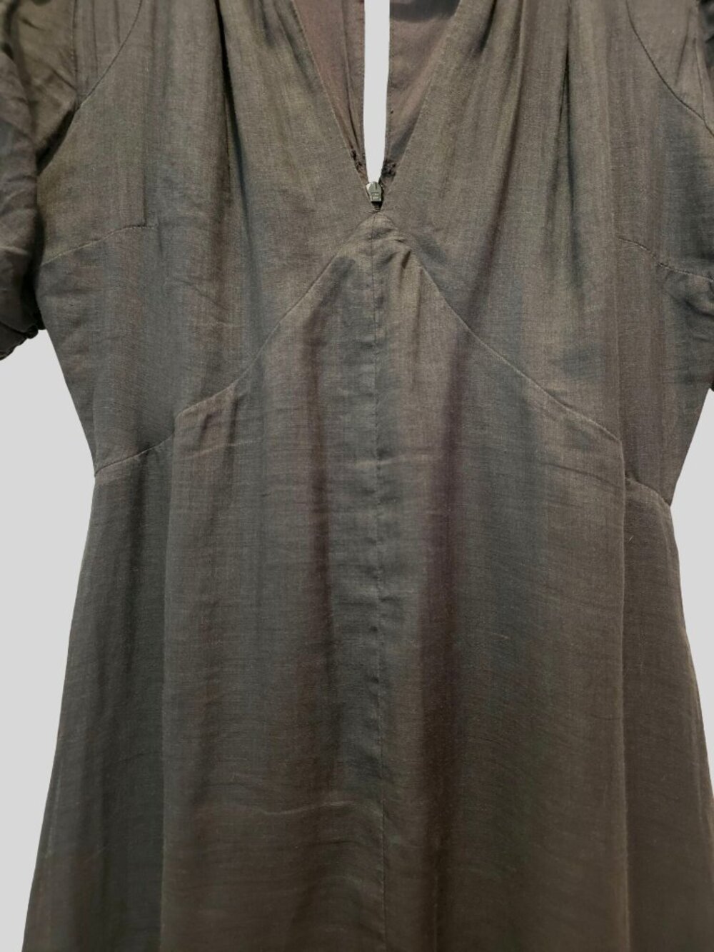FRAME Shirred Sleeve 100% Ramie Black V-Neck 1/4 Sleeve Maxi Dress Sz XS - Picture 6 of 10